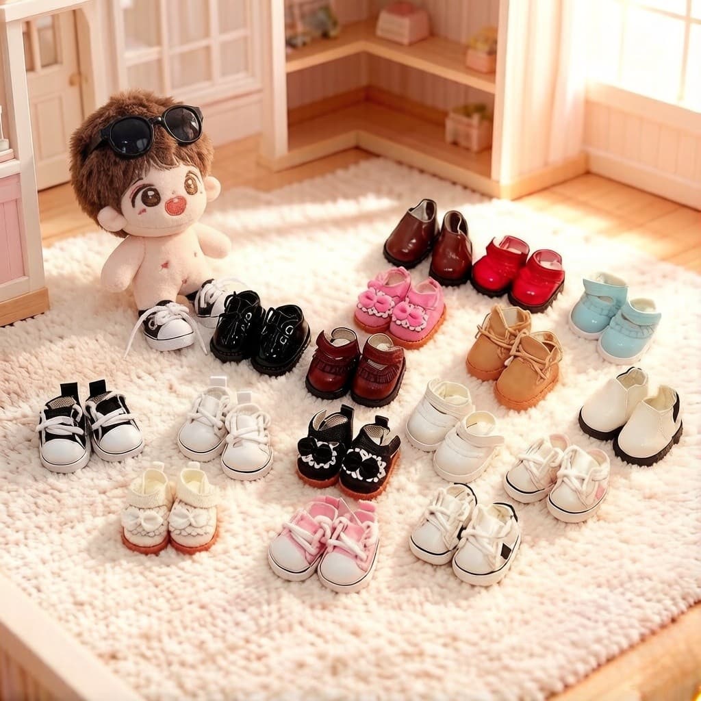 10cm algodão boneca sapatos de lona sapatos de couro boneca de pelúcia usar sapatos