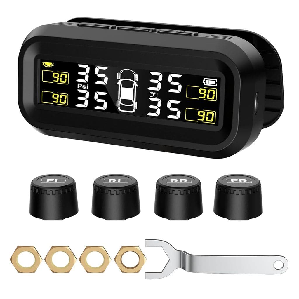 SEACOT Solar TPMS Tire Pressure Monitoring System - Professional Edition (0-87 PSI), 4 Sensors, Solar and USB Charging,