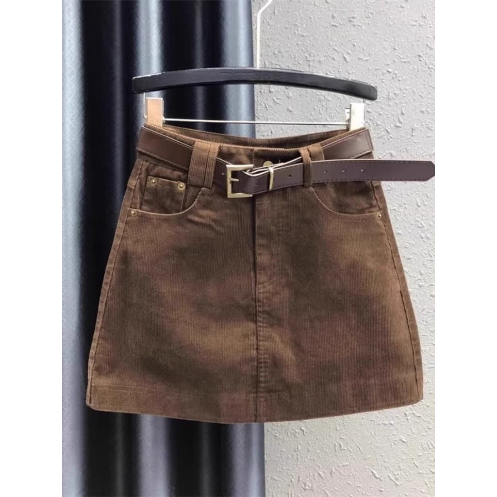 Saia de veludo feminina primavera outono 2025 novo estilo versão coreana moda cintura alta mais magro olhar a linha Hip-