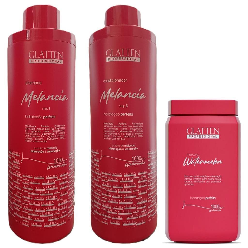 Glatten Watermelon Shampoo 1 L e Condicionador 1 L e Máscara 1 Kg