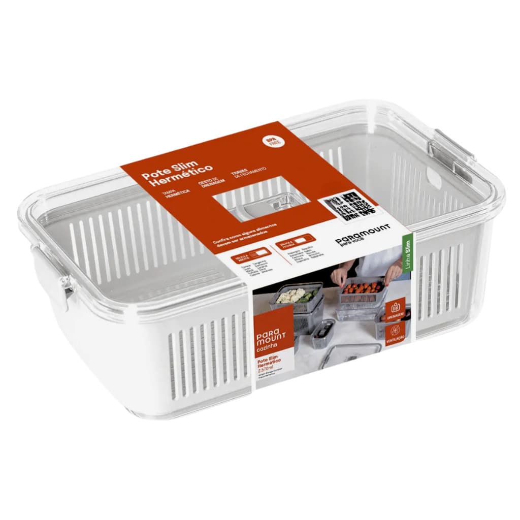 Pote Hermético Slim Multiuso 2.570ml Branco Paramount Cozinha Organizador de Alimentos Mantimento