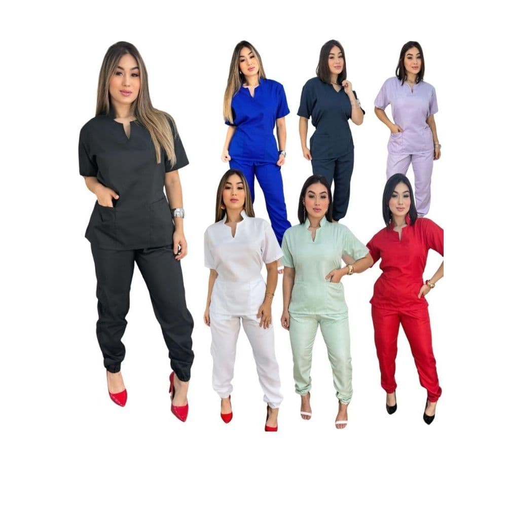 Pijama Hospitalar Feminino Scrub Gabardine Antifluido Conjunto Confortável com Bolsoss