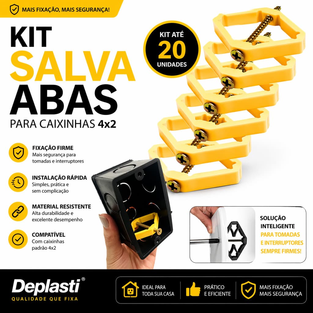 Kit até 20 Reparo Salva Abas Tomadas Caixinha Luz 4x2 Expansível Compacto