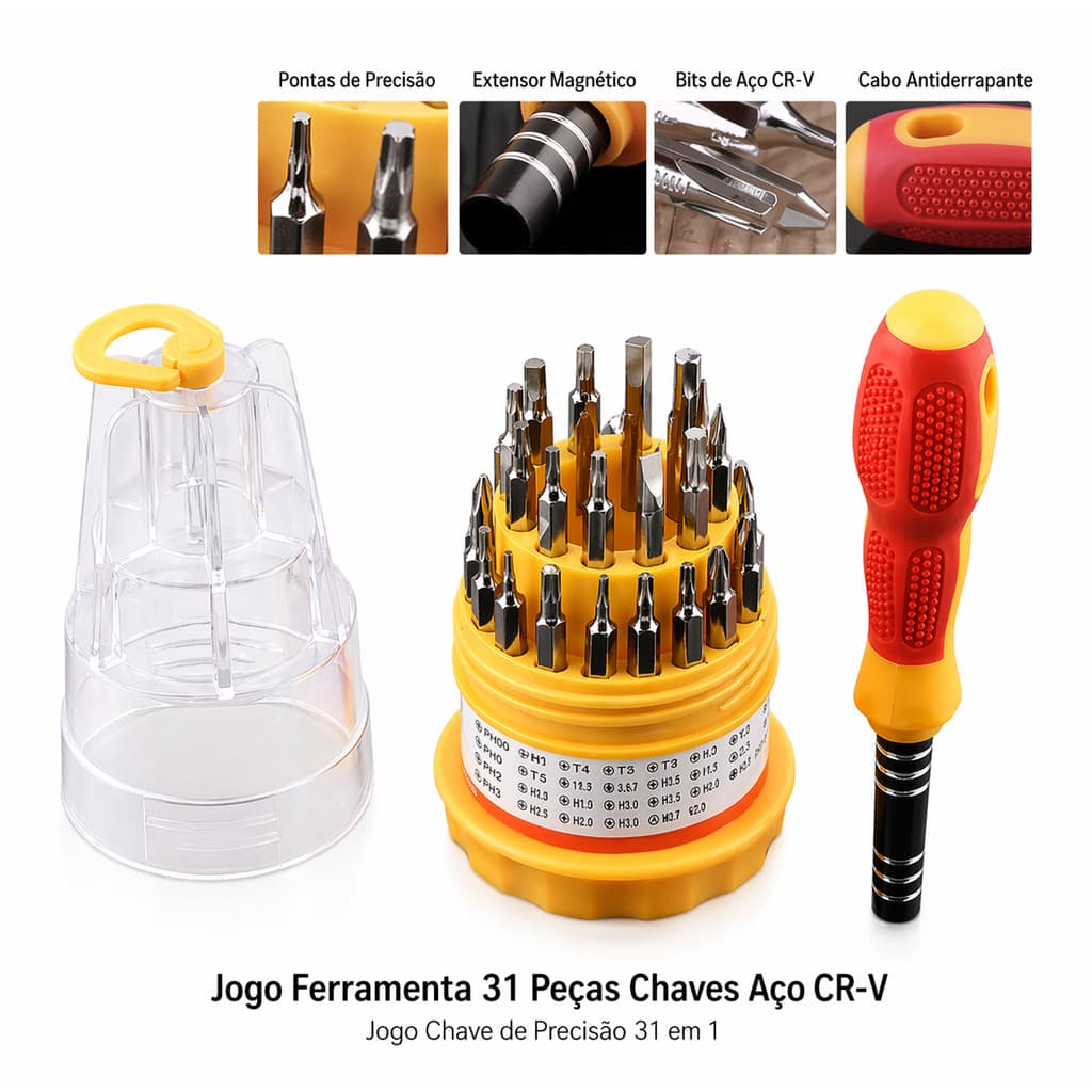 Kit Jogo Ferramenta 31 Peças Chaves Alen Torx Fenda Philips