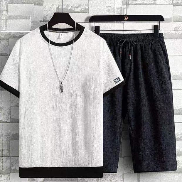 Camiseta de manga curta masculina verão de secagem rápida gelo seda terno esportivo ins na moda Casual um conjunto combi