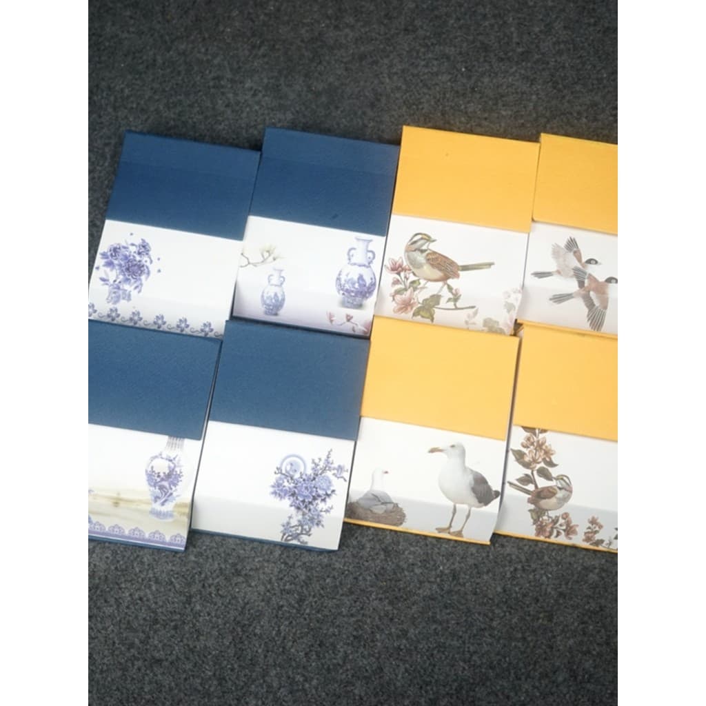 Notas de arte chanfradas estilo chinês flor pássaro azul branco porcelana série papel de nota