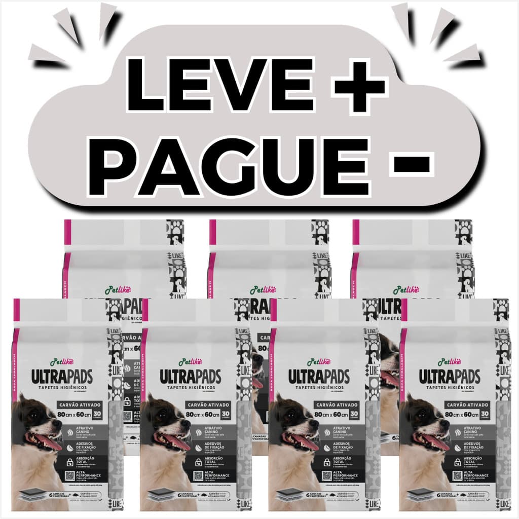 Kit 7 Pacotes Tapetes Higiênicos Para Cães UltraPads Carvão Ativado Petlike 80x60cm  210 Tapetes