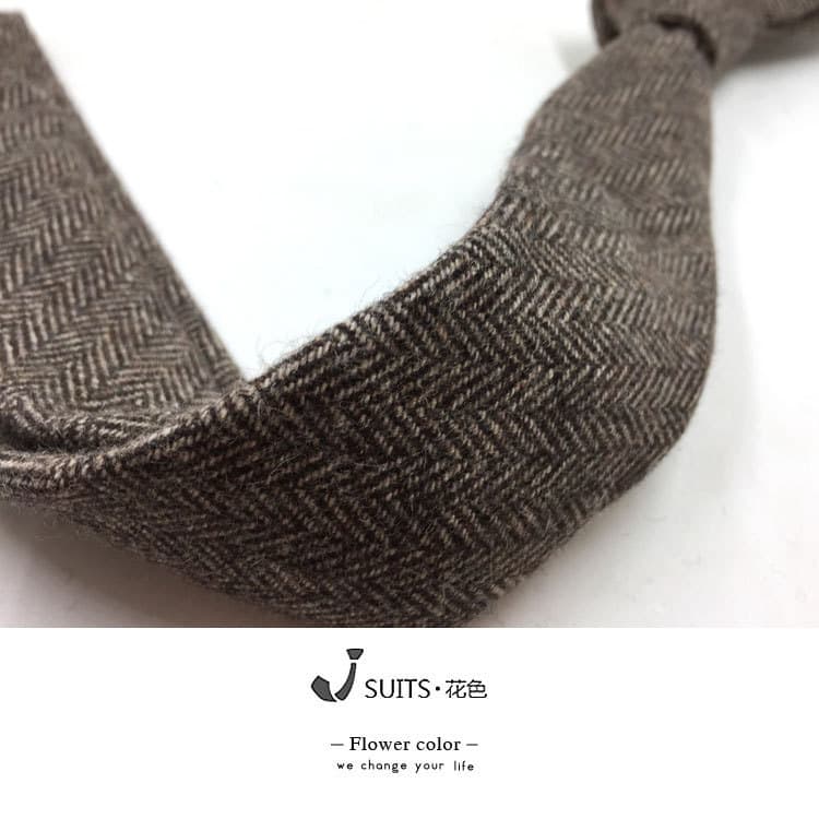 Gravata de lã masculina Houndstooth cor café gravata de lã verde 6 cm gravata retrô Casual britânica