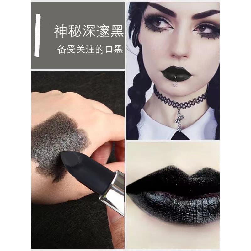 Europeu americano preto batom Halloween envenenamento maquiagem estilo gótico batom preto fosco não-desbotamento vermelh