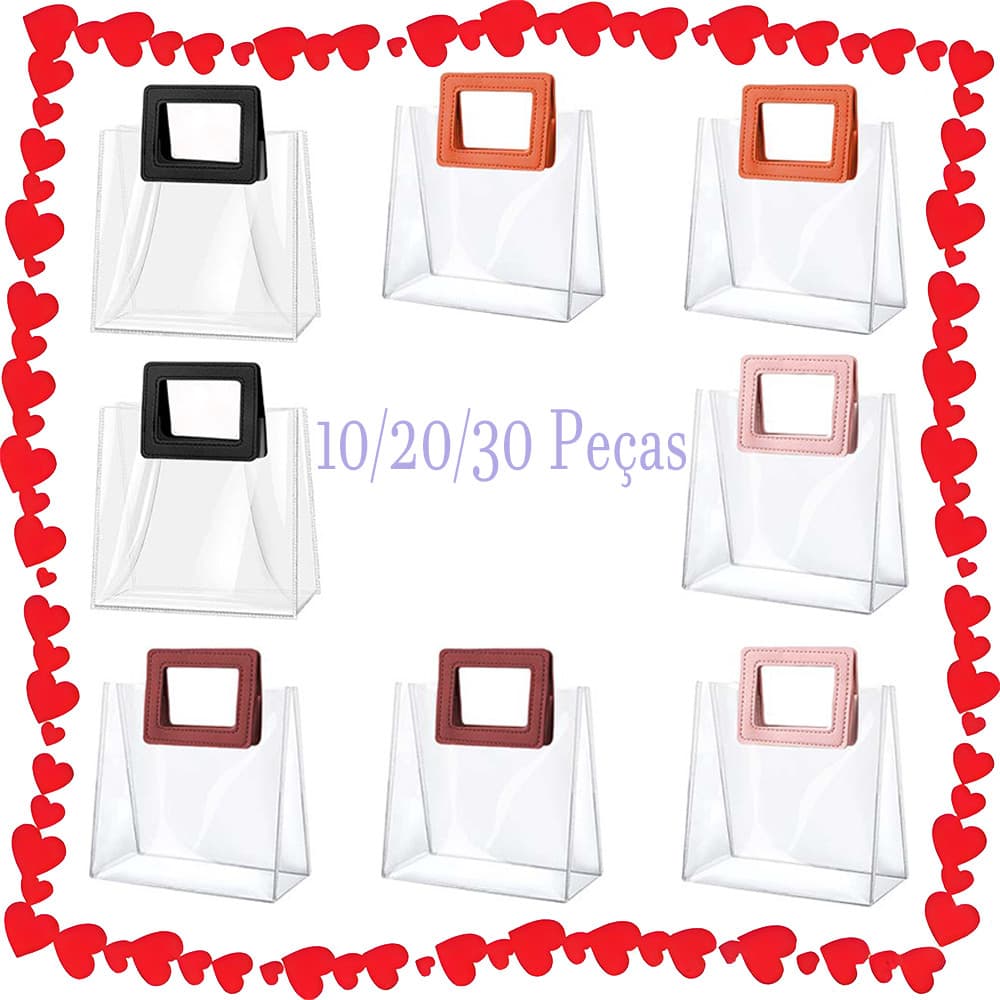 15 x 16 x 7 cm, 10/20/30 Peças Sacos de presente transparentes reutilizáveis, com alça quadrada, saco de plástico
