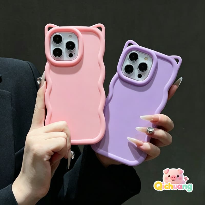 Capa De Telefone Ondulada Com Orelha De Gato 3D Em Cor Doce Para Redmi 15 15C 15R 14C 14R 13 13C 12 12C 10 Power Prime 1