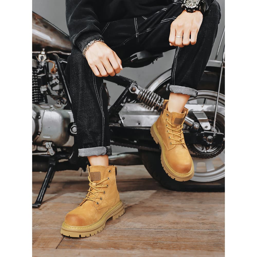 Sanzan Botas masculinas de cano alto Martin Botas masculinas Kick Not Bad Rubarbo Botas de couro genuíno com sola grossa