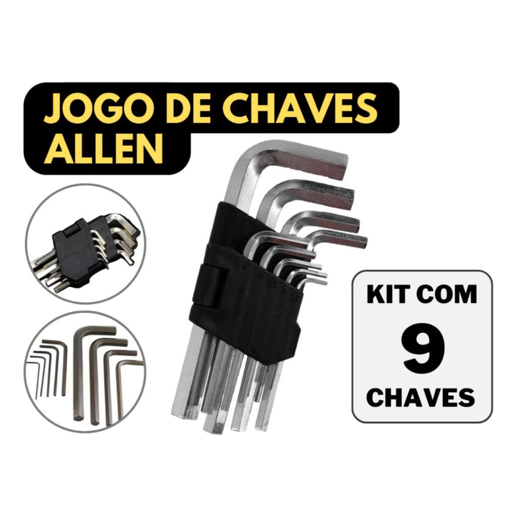 Kit Jogo Chave Allen Menor 9 Peças + Jogo Chave Allen Maior 9 Peças - 1.5 A 10mm