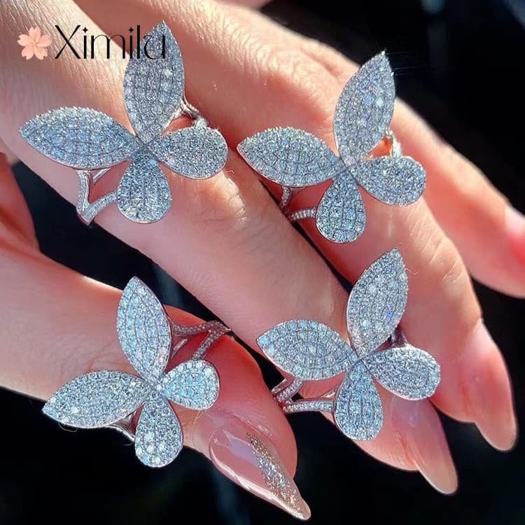 ❤ Novo produto luz luxo cheio de diamante arco anel ajustável moda feminina confissão jóias