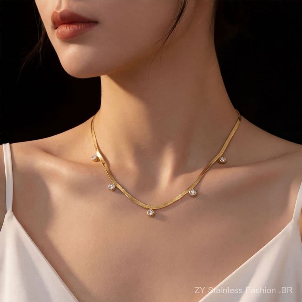 Pingente de corrente de lâmina de fio de zircônia com placa de aço inoxidável com ouro 18K sem desbotar