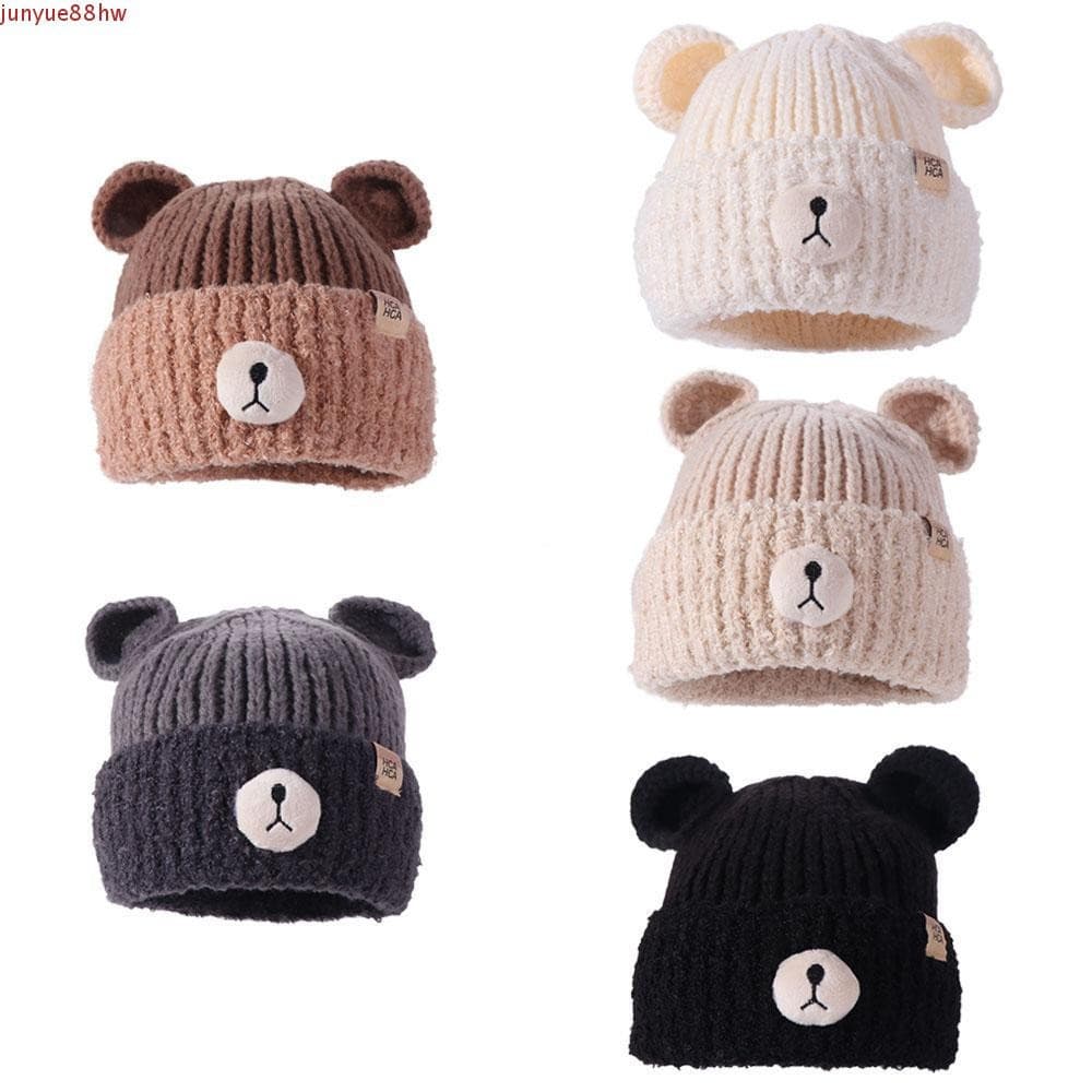 Chapéu De Malha Com Orelha De Urso JUNYUE , Gorro De Inverno De Cor Sólida De Desenho Animado , Proteção De Lã Caveiras