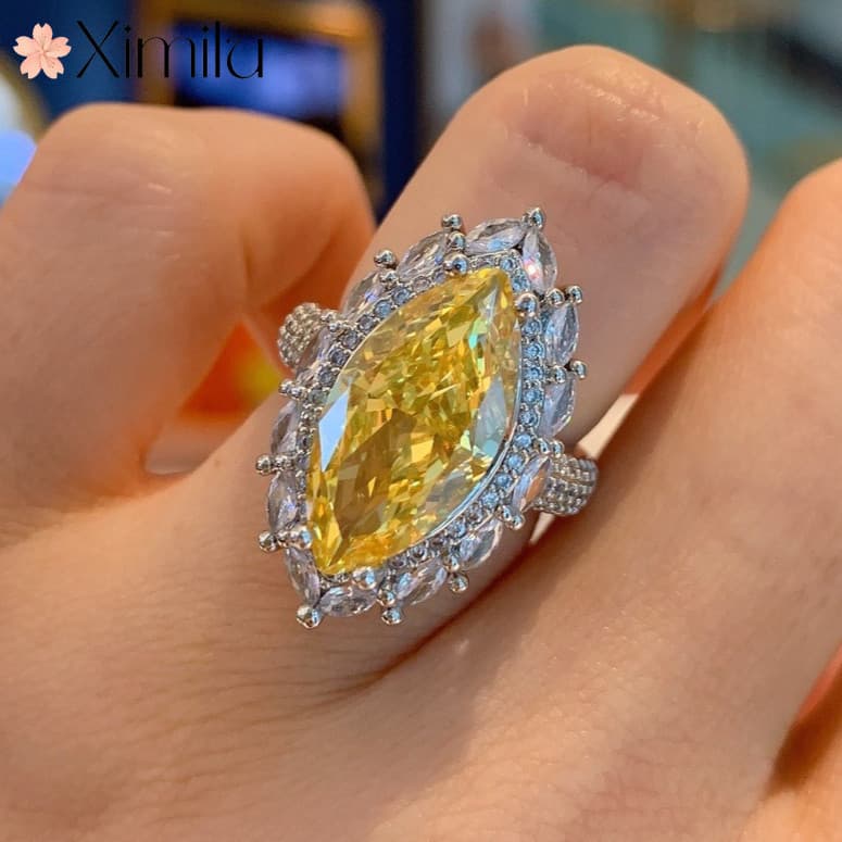 ❤ Original em forma de azeitona olho de cavalo dourado novo produto citrino cheio de diamante rosa pedra preciosa anel f