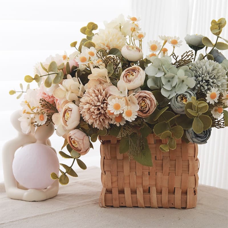 Buquê de Flores Artificiais Bola de Rosa Crisântemo Hortênsia Flor Decorativa Casamento GCDD