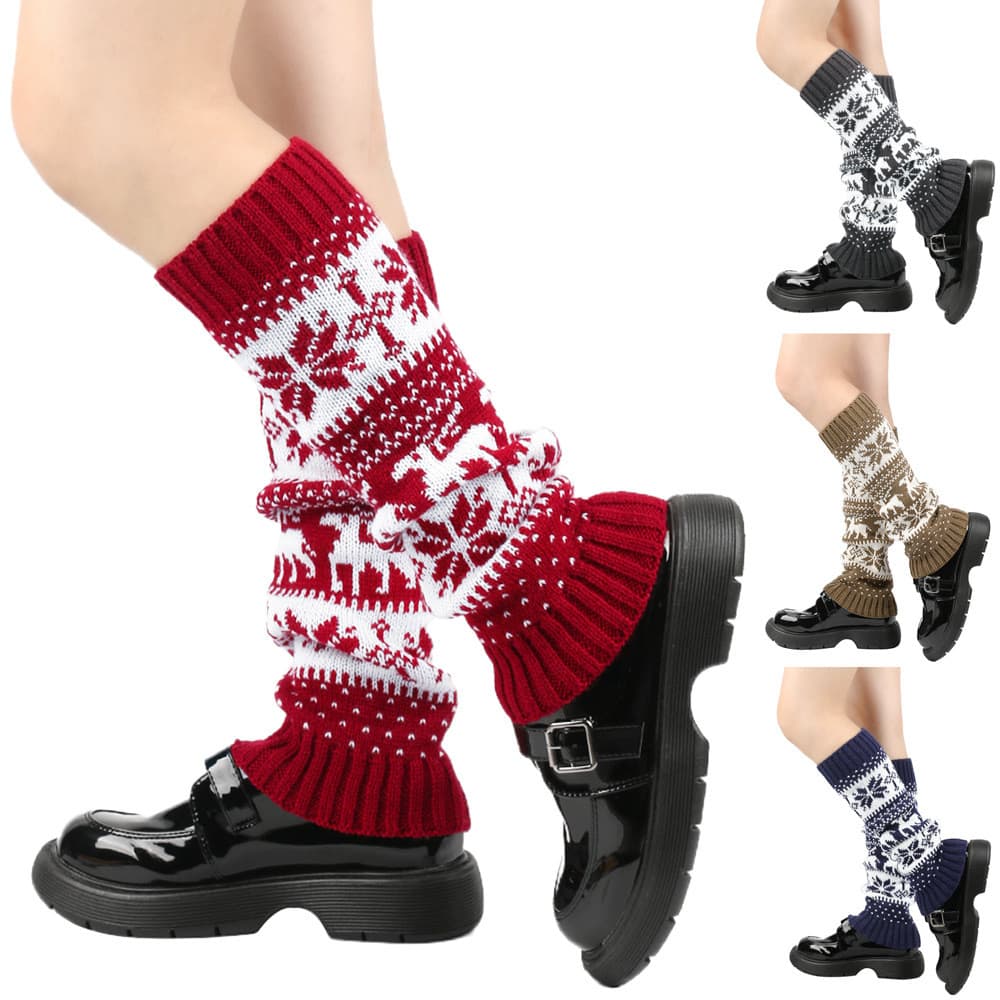 Grosso estoque de natal floco de neve veados outono inverno pé mais quente capa pilha meias de lã de malha Leggings