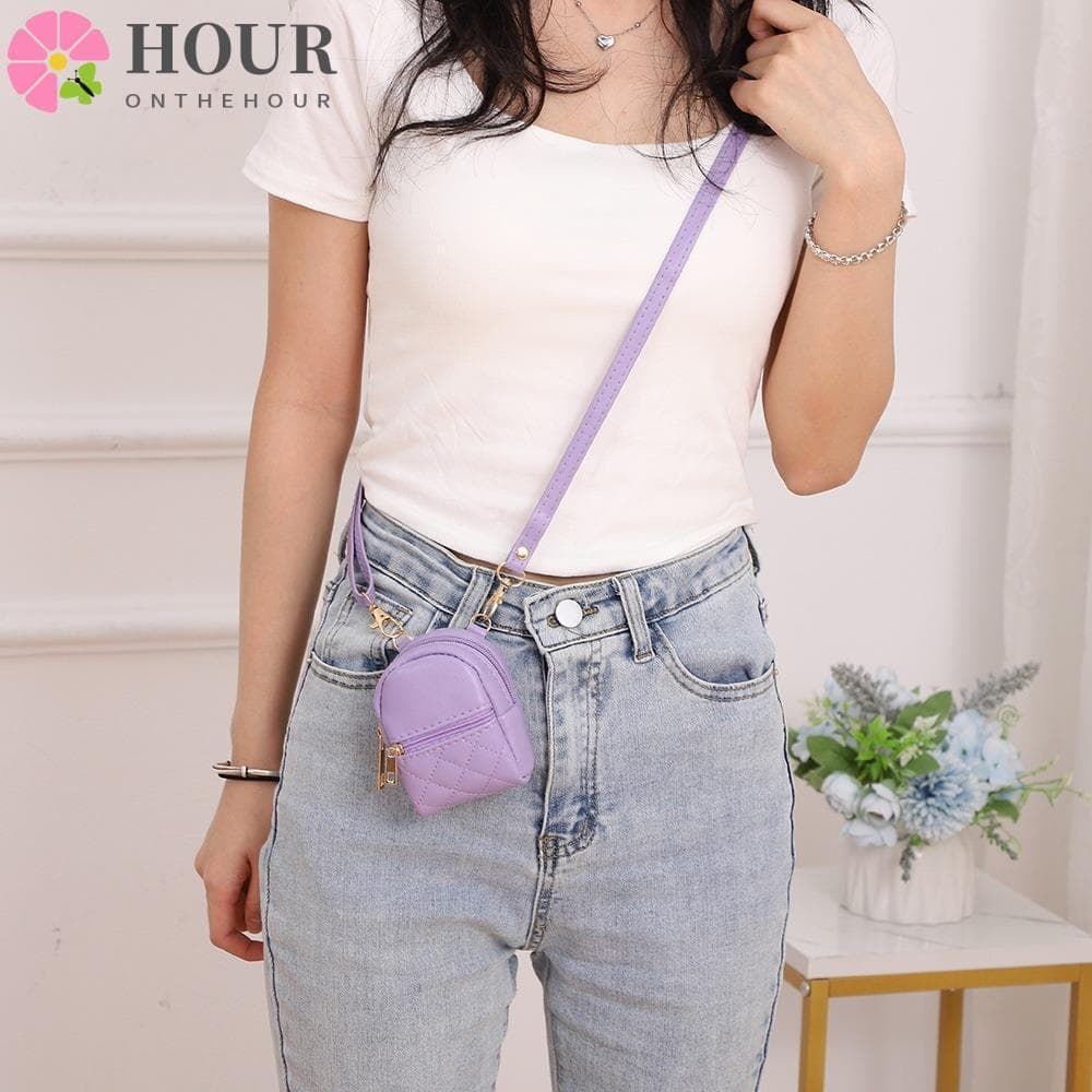 Bolsa De Moedas HOUR , Crossbody Portátil De Cor Sólida , Mini Fone De Ouvido Tipo Carteira De Dinheiro De Couro PU Leve