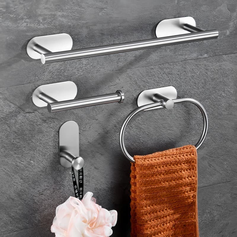 Kit Banheiro 4 Peças Inox Antiferrugem Sem Furo Fácil Instalação Moderno