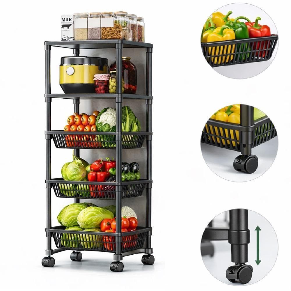 Estante Multiuso 5 Andares Portátil com Suporte Micro-ondas, Fruteira e Organizador de Cozinha