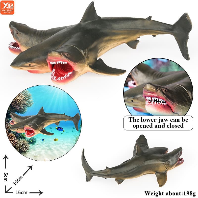 Figura De Ação Megalodon De Tubarão De 3 Cabeças Savage Marine Sea Overlord-Modelo De Peixe Grande De Animais Marinhos-B