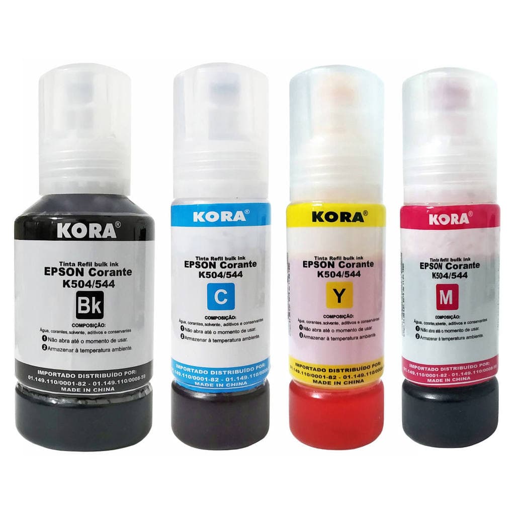 Kit Colorido Tinta Kora Compatível com L3110 L3150 L3158 L3250 L4150 L4260 L5290 L6168