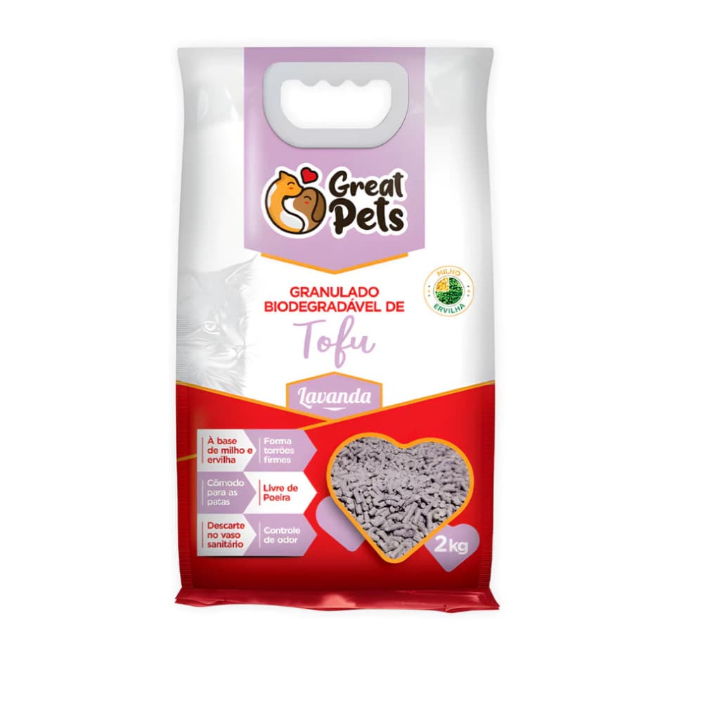 Kit 2 Areia Gatos Tofu Biodegradável Natura e Lavanda 2kg e kit 4 kg Great Pets