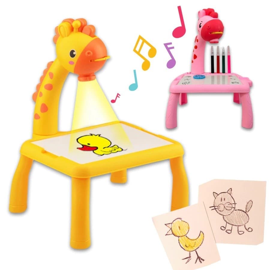Lousa Mesa Mágica de Desenho Projetor de Girafa Didática Brinquedo de Desenhar Pintar Colorir Desenho