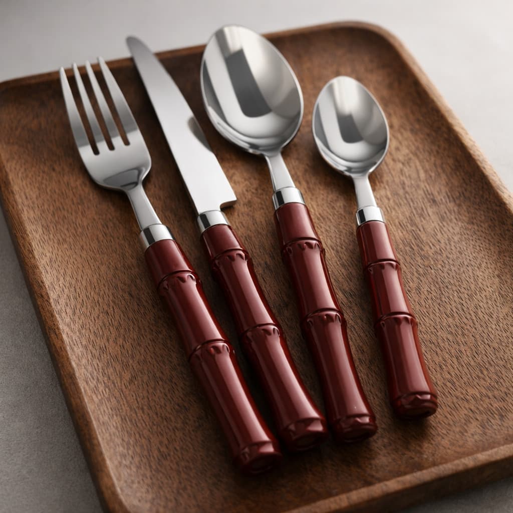 Faqueiro 24 Peças Inox Bambu Escuro InCasa Talheres Elegante