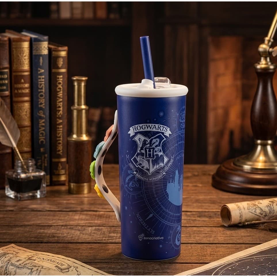 Copo Térmico Charms 600ml Harry Potter Disney Tampa e Canudo