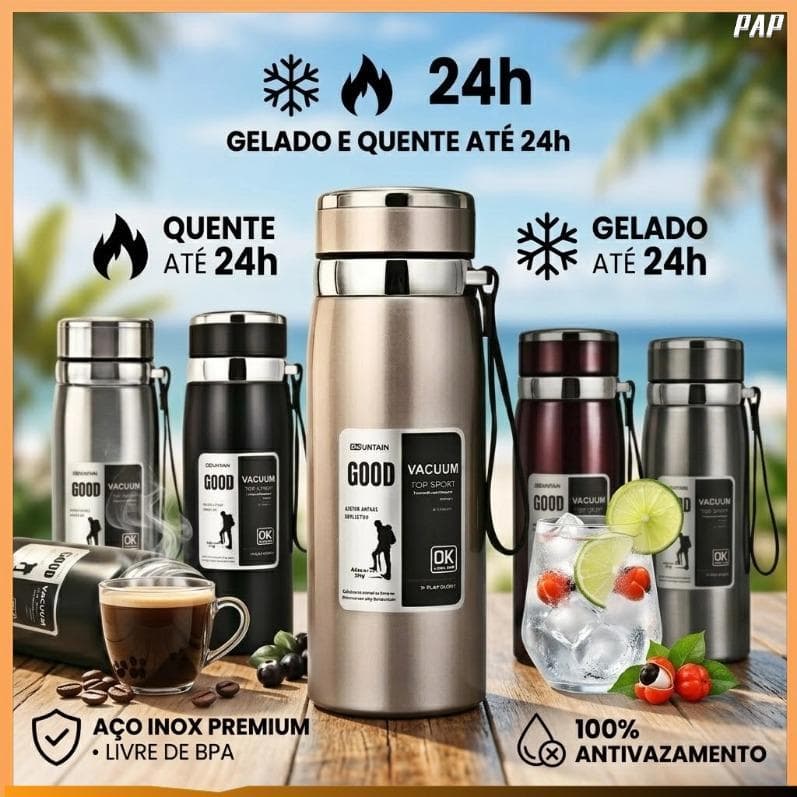 Garrafa Térmica 800ml Inox Com Filtro Infusor Academia Trilha Camping Conserva Gelado Parede Dupla Vácuo Premium