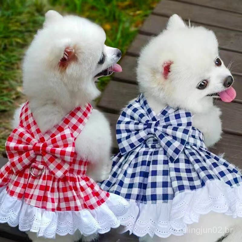 Roupas de verão para cães, roupas para gatos, acessórios de coleira xadrez para animais de estimação para uso externo no