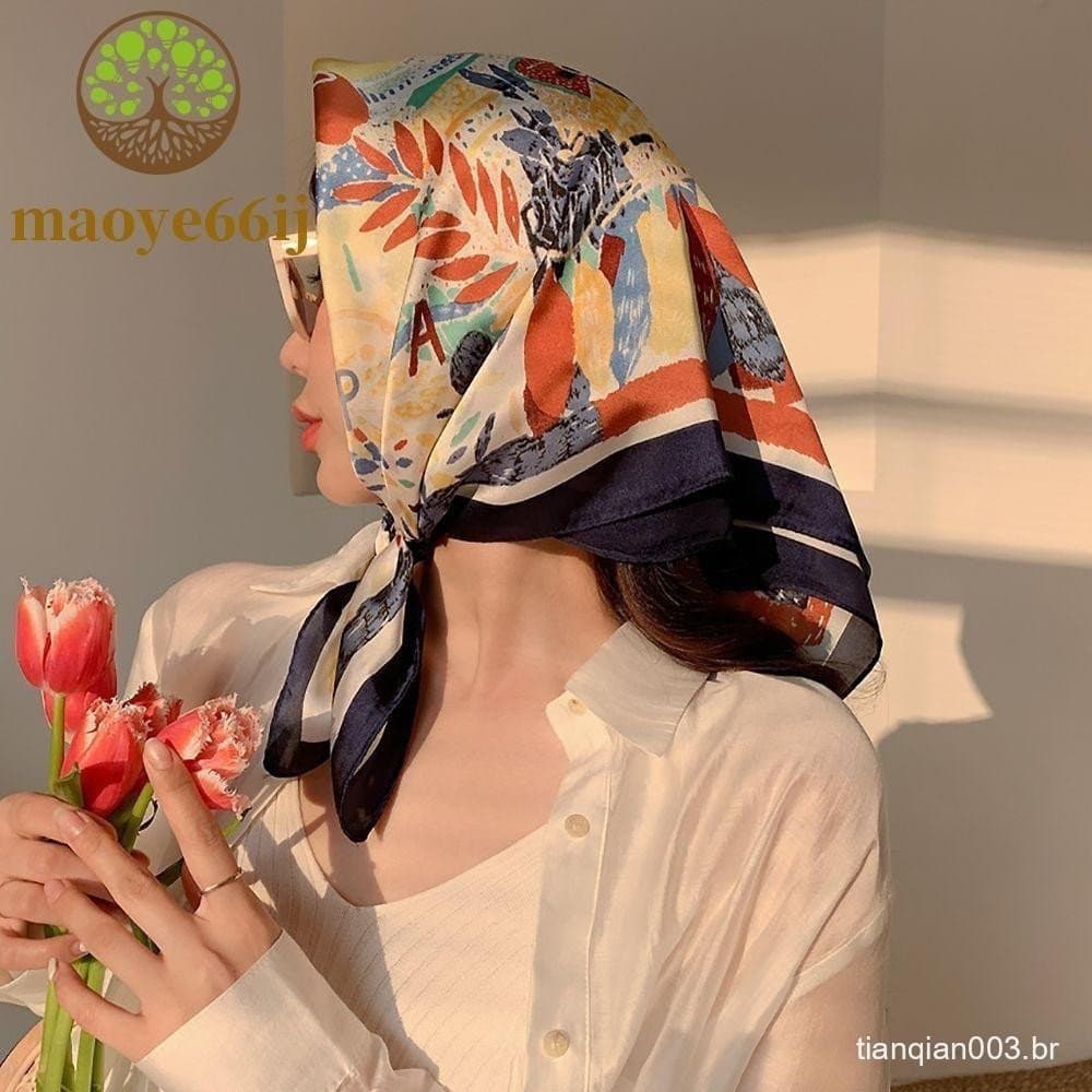 MAOYE66 Lenço Quadrado Elegante Estampa Retrô Flor Listra Feminina Faixa De Cabelo