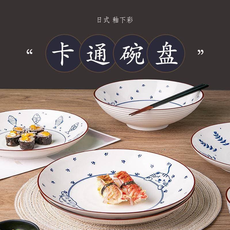 Meow série divertida estilo japonês conjunto de prato de cerâmica dos desenhos animados Underglaze cor de alto valor con