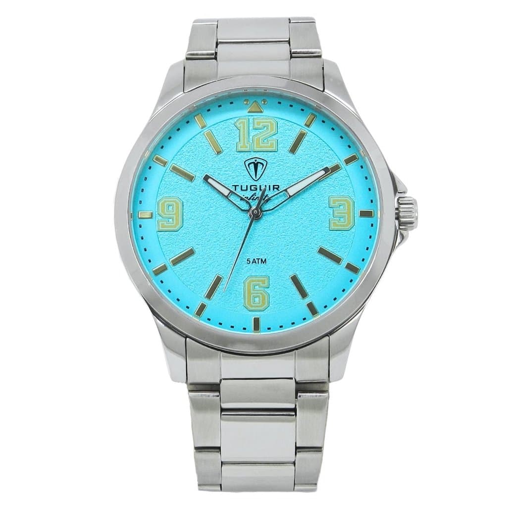 Relógio Masculino de Aço Tuguir Analógico Infinity TGI37238 Prata Ciano 5ATM VINTAGE LUXUOSO FASHION