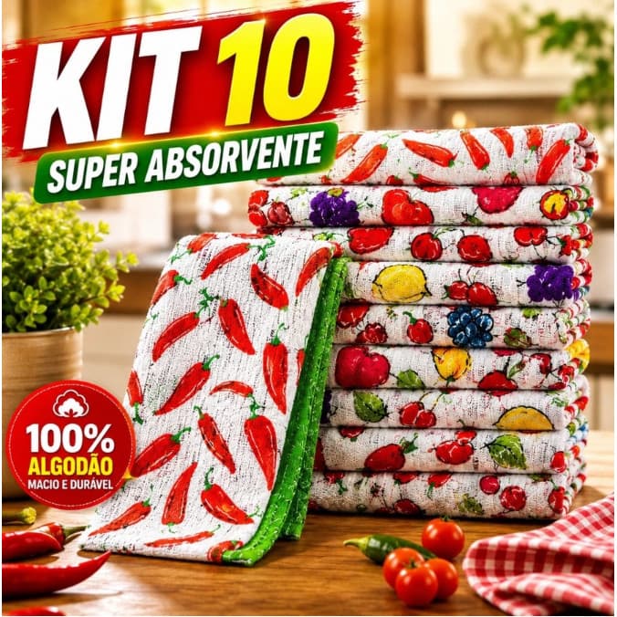kit 10 Pano de Copa Atoalhado Felpudo Grosso 85% Algodão ENVIO RÁPIDO