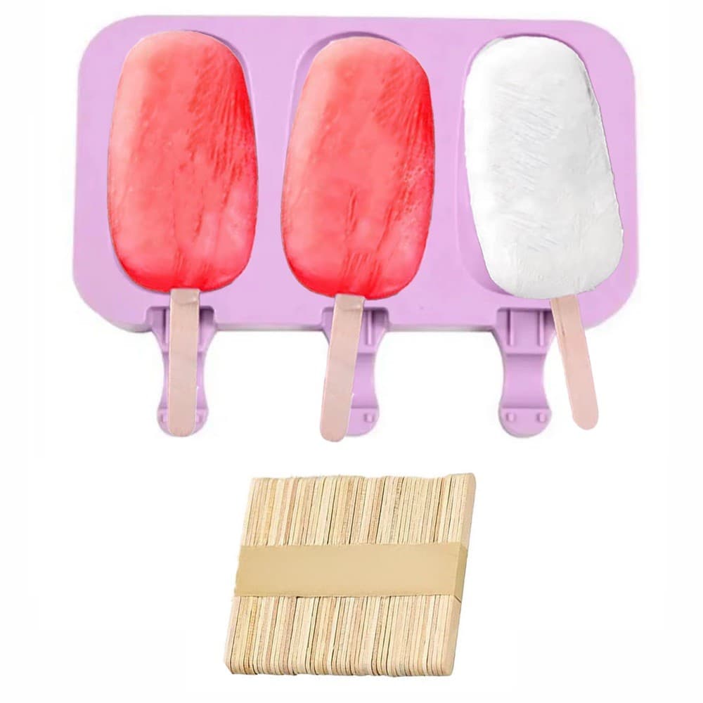 Forma Silicone Para Picolé Com Tampa e Palitos