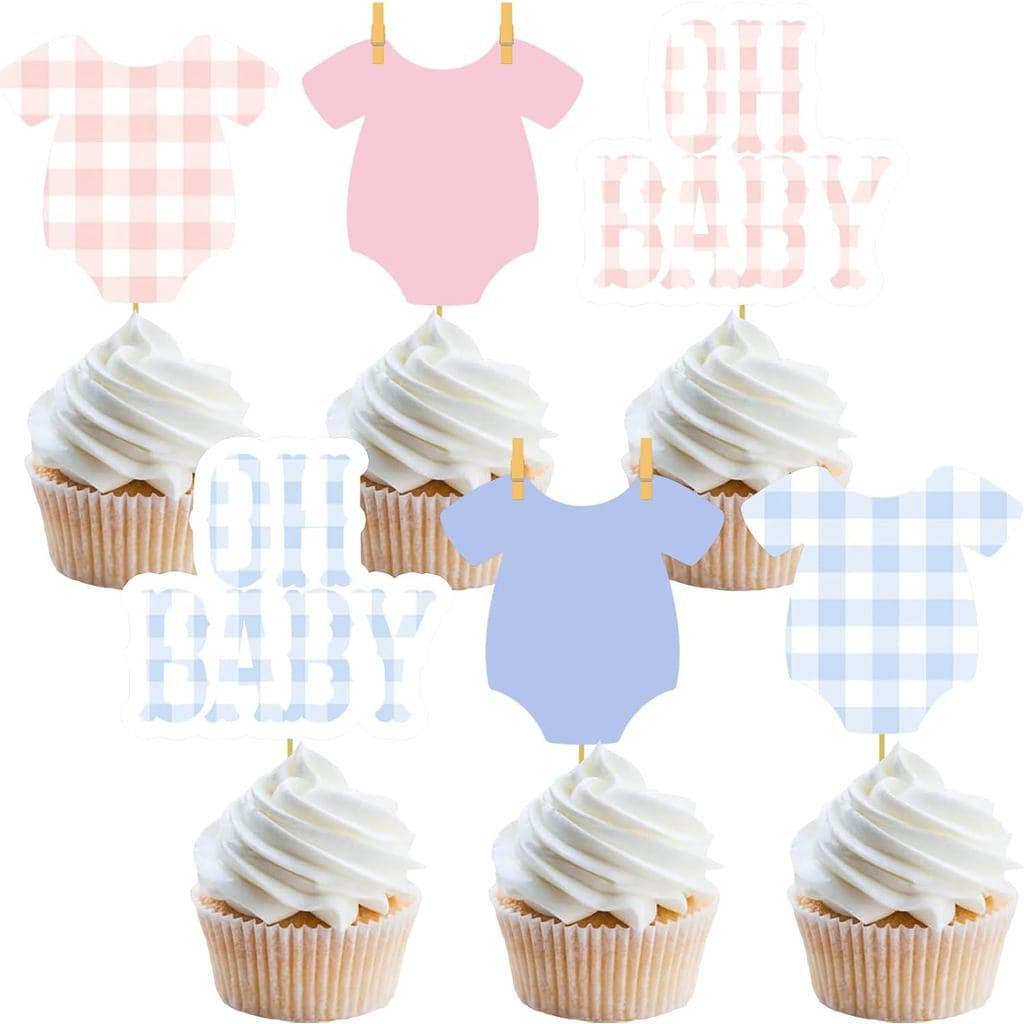 Topper de Cupcake Xadrez Menino ou Menina para Revelação de Gênero, Decoração de Chá de Bebê, Ideias para Festa Xadrez,