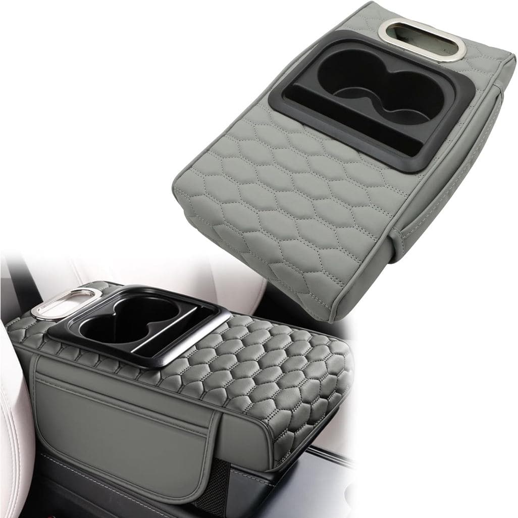 Capa para Console Central de Carro Cinza Universal Multifuncional com Almofada de Apoio de Braço em Couro Microfibra, co