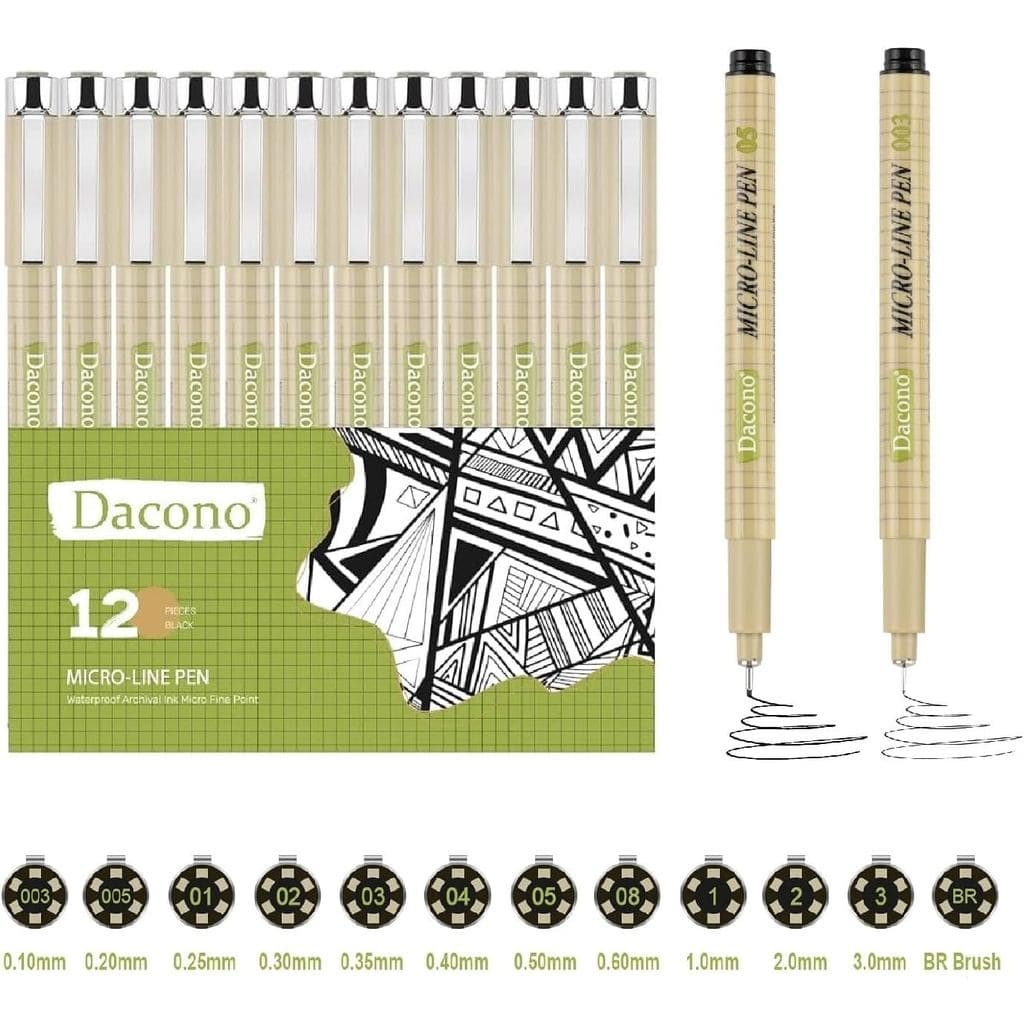 Canetas de Desenho Micro Fineliner, Canetas Pretas para Desenho, Conjunto de 12 Canetas à Prova d'Água para Artistas, pa