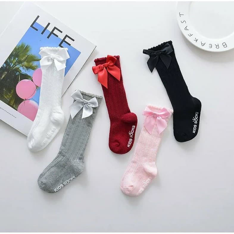 Meia 3/4 Infantil Menina Com Laço Algodão Canelada