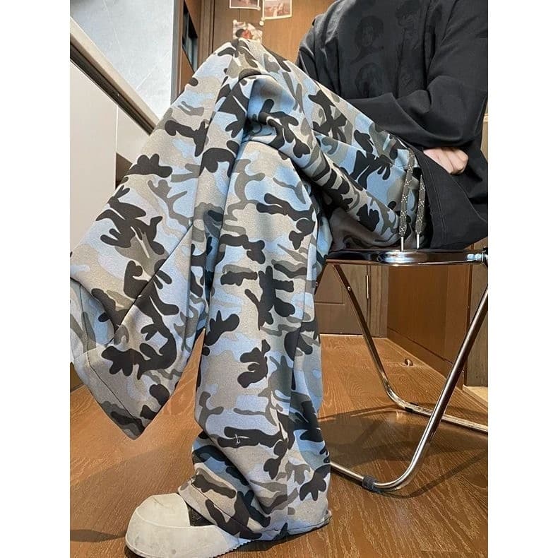 Calça camuflada americana de rua alta masculina outono pesado lavável calça de moletom reta Design cleanfit calças espor