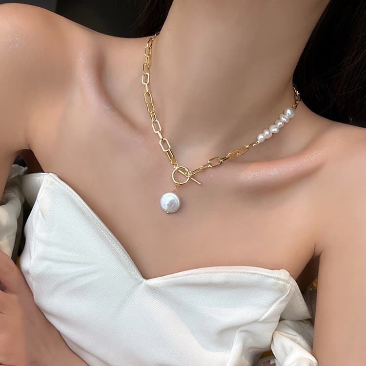 Jóias Originais 100 % Natural Barroco Pérola De Água Doce 14K Ouro Cheio Feminino Assimetria Colar Para Presentes Femini