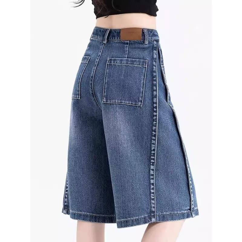 Shorts jeans de cintura alta feminino 2025 novo estilo verão estilo fino exterior usar solto perna larga calças de cinco