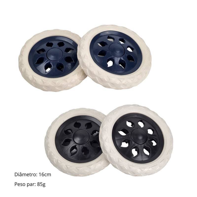 Kit 2 Rodinhas P/ Carrinho De Feira E Mercado Reposição Azul ou Preto 16,5cm EVA Encaixe Rápido