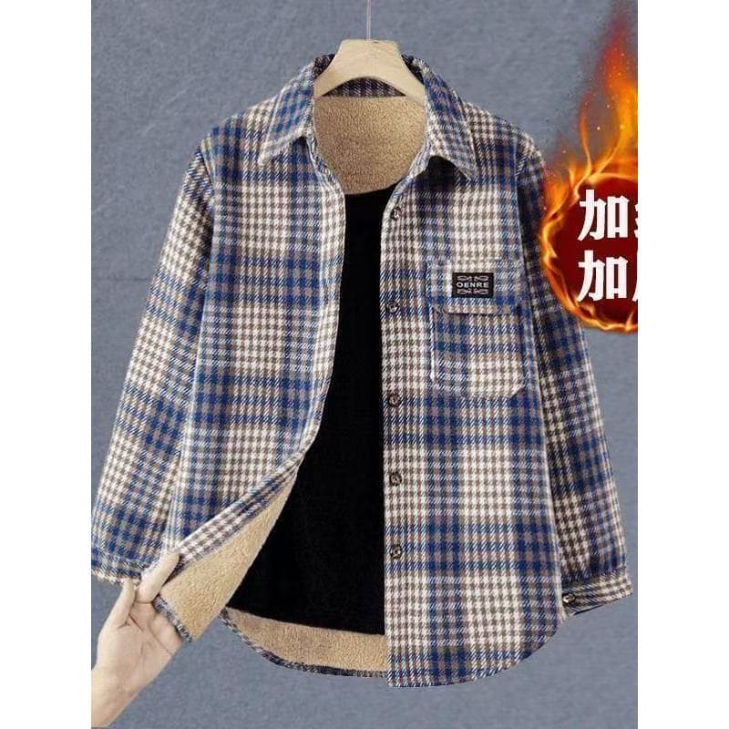 Camisa xadrez espessada escovada feminina outono inverno Casual solta All-Match camisa espessada de meia-idade jaqueta q