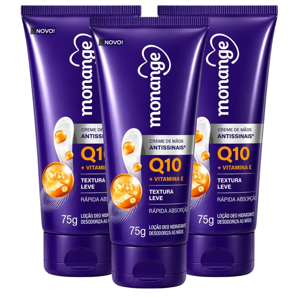 Monange Creme Mãos Q10 + Vitamina E 75g Hidratação Rápida