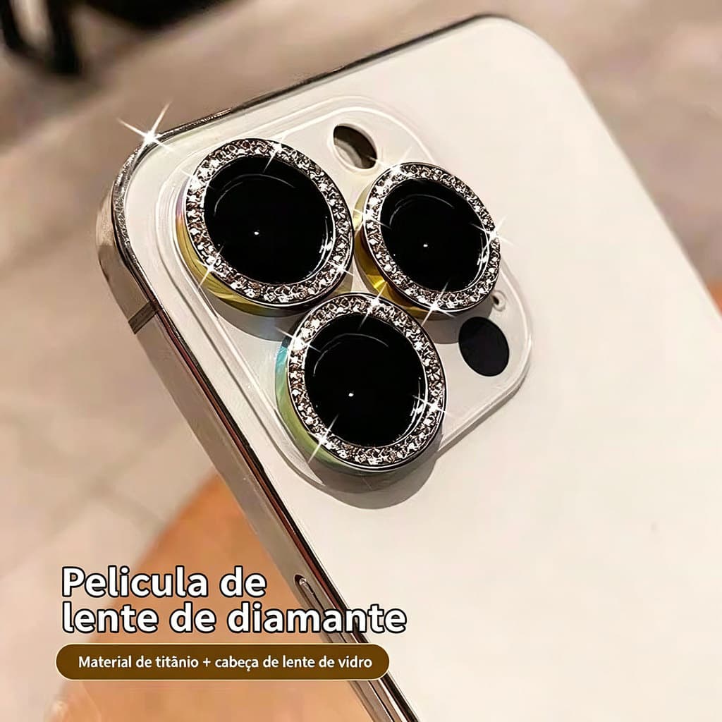 Filme De Lente De Diamante Para iPhone 11 12 13 14 15 16 17Pro Max Mini Câmera Proteção HD Anel De Metal Anti Risco Sem
